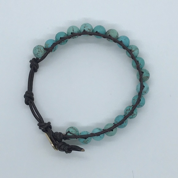 Leather and turquoise beaded bracelet - Picture 2 of 3